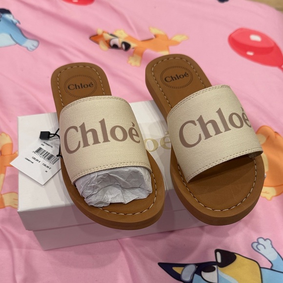 Chloe Kids Tan and Cream Slide Sandals